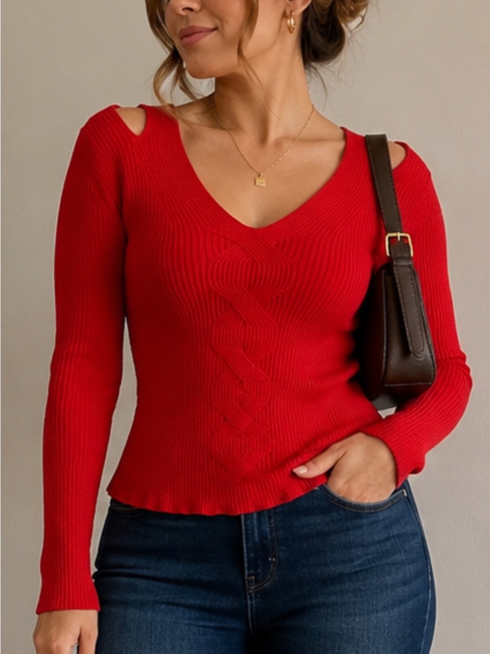 Sofia by Sofia Vergara Bold Red V-Neck Sweater